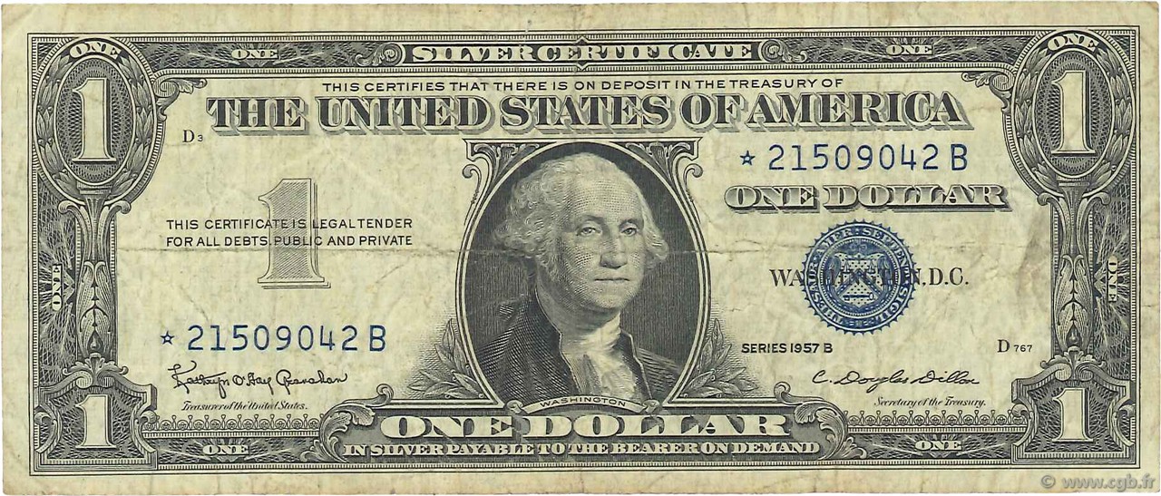 1 Dollar VEREINIGTE STAATEN VON AMERIKA  1957 P.419b* S