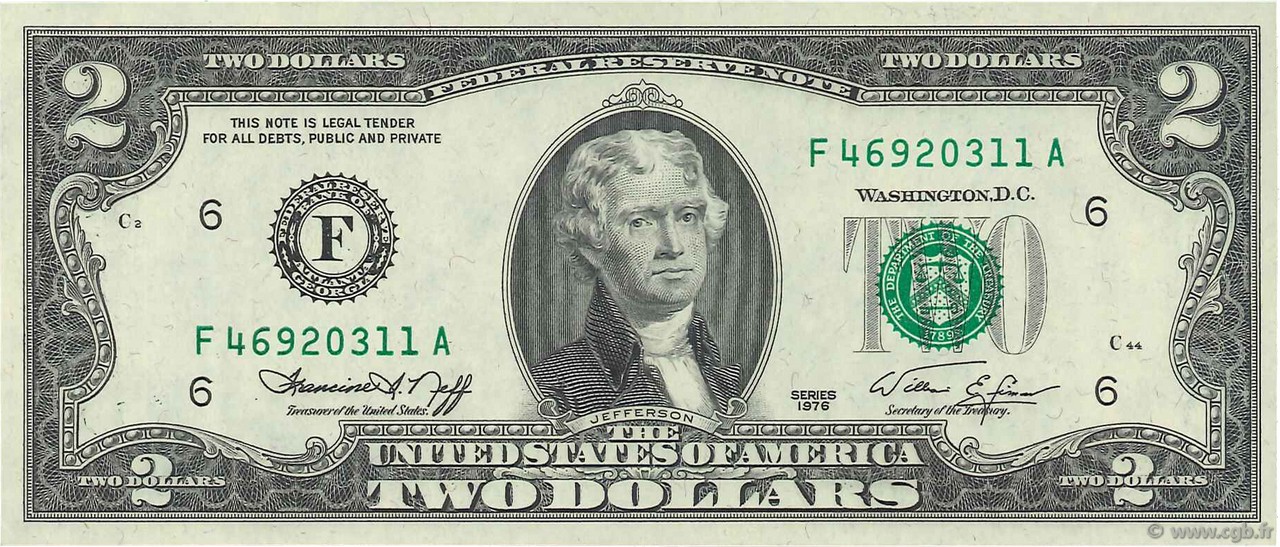 2 Dollars STATI UNITI D AMERICA Atlanta 1976 P.461 FDC