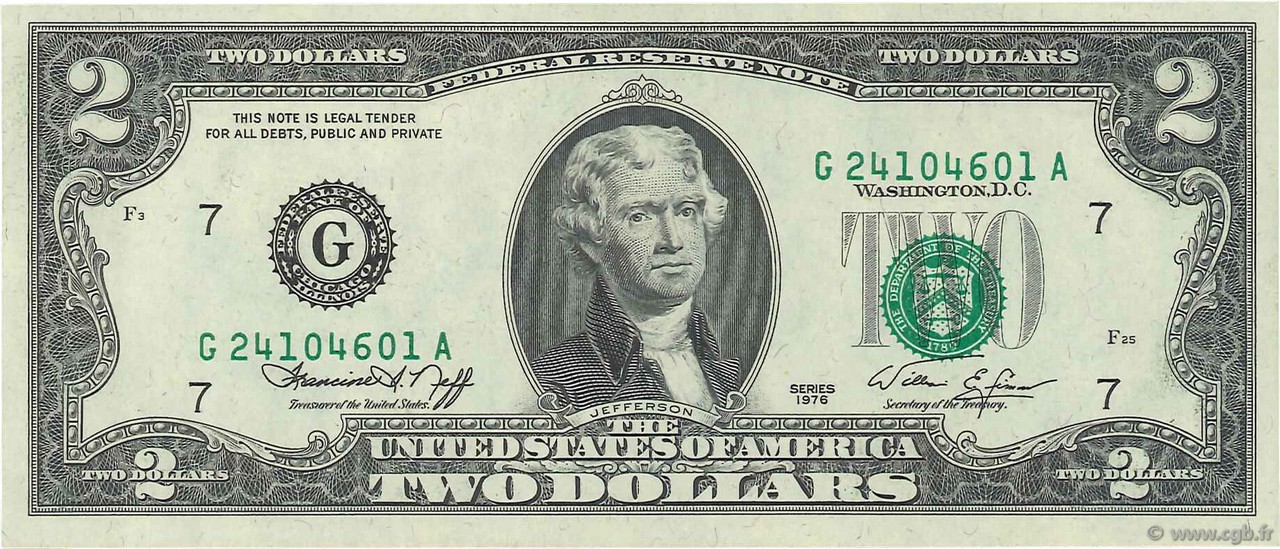2 Dollars UNITED STATES OF AMERICA Chicago 1976 P.461 AU