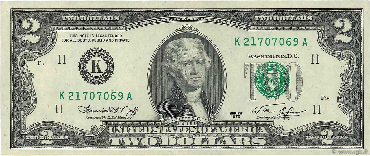 2 Dollars UNITED STATES OF AMERICA Dallas 1976 P.461 XF-