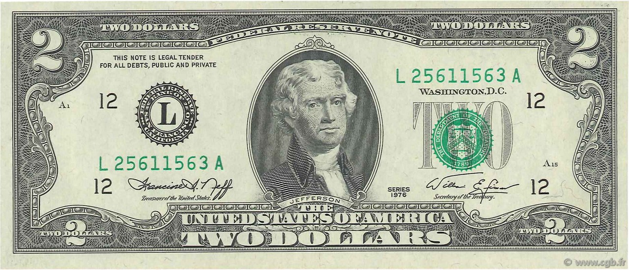 2 Dollars ÉTATS-UNIS D AMÉRIQUE San Francisco 1976 P.461 SPL