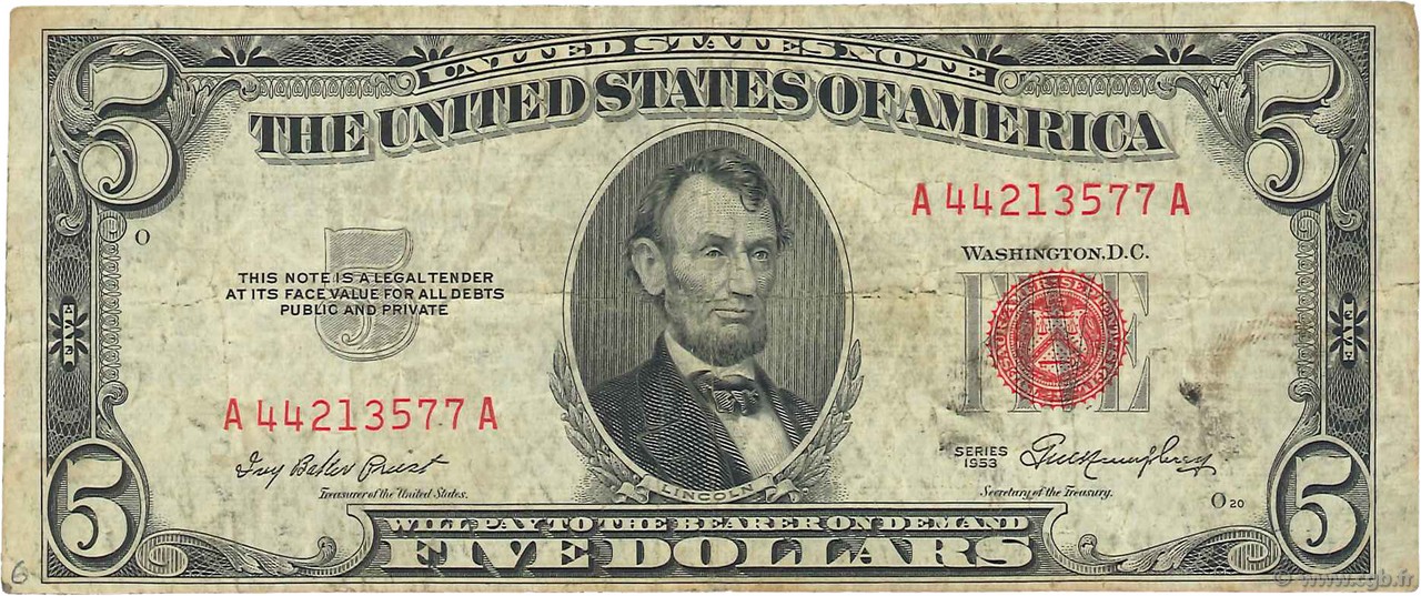 5 Dollars STATI UNITI D AMERICA  1953 P.381 MB