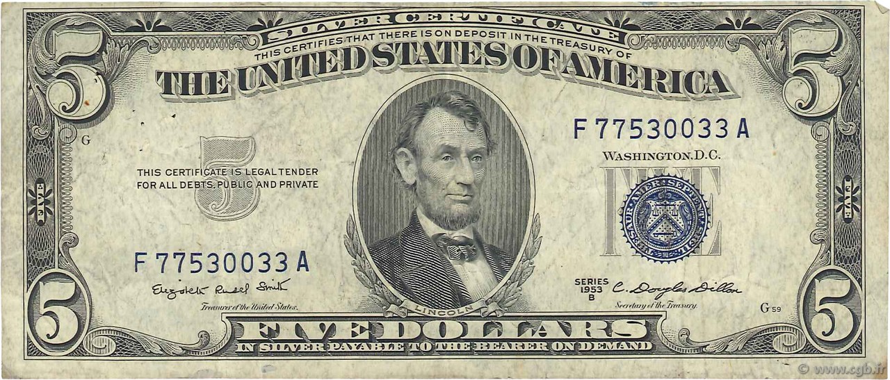 5 Dollars UNITED STATES OF AMERICA  1953 P.417b F