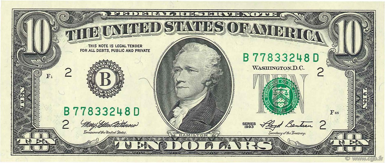 10 Dollars ESTADOS UNIDOS DE AMÉRICA New York 1993 P.492 SC+