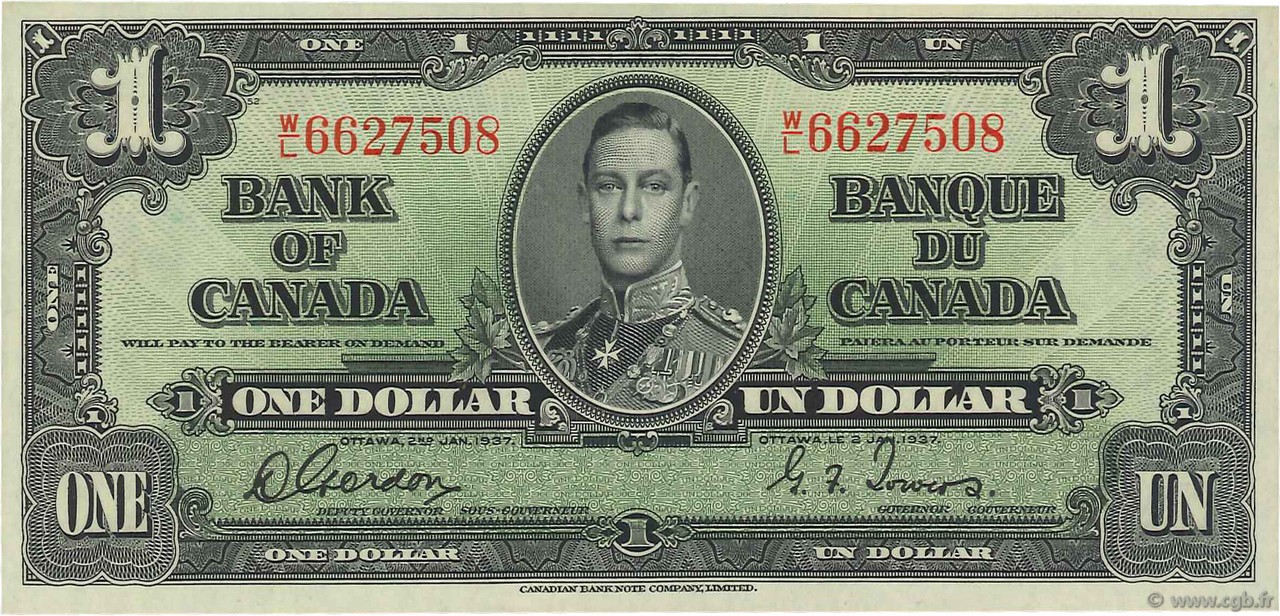 1 Dollar CANADA  1937 P.058d AU