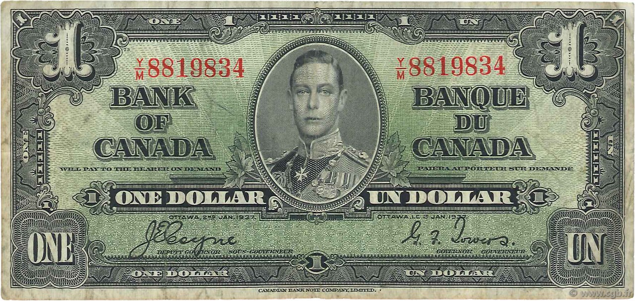 1 Dollar CANADA  1937 P.058e MB