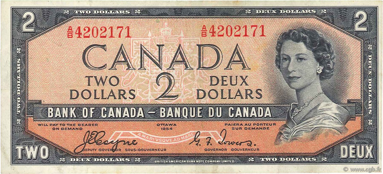 2 Dollars CANADá
  1954 P.067a MBC
