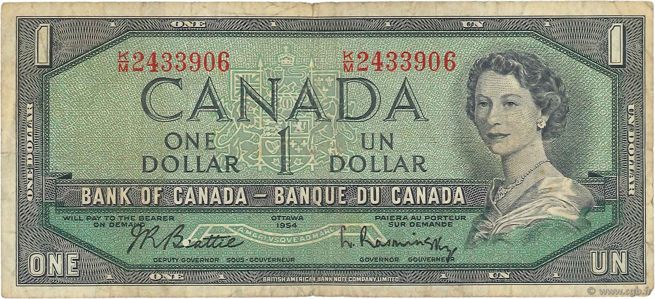 1 Dollar CANADA  1954 P.075b q.MB