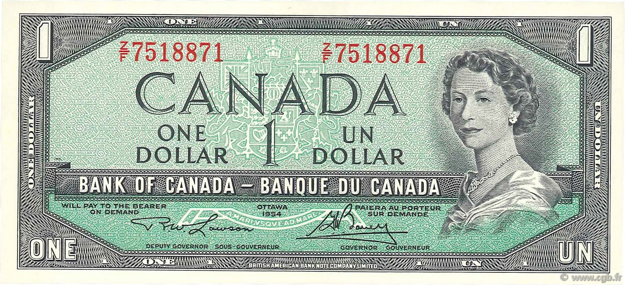 1 Dollar CANADA  1954 P.075d FDC
