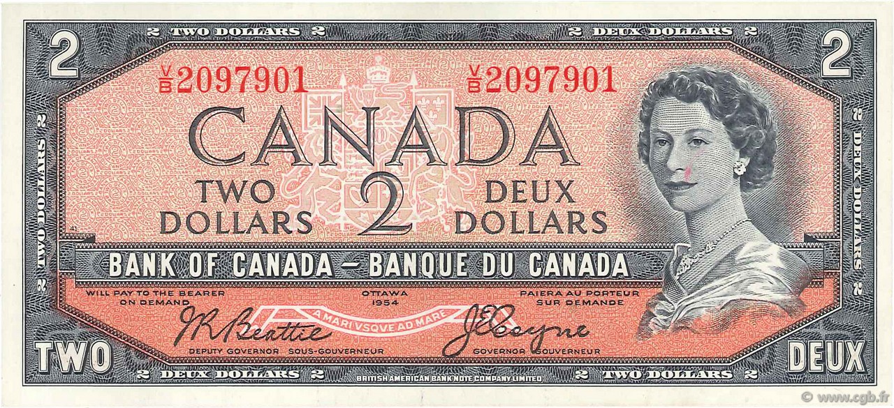 2 Dollars CANADA  1954 P.076a q.SPL