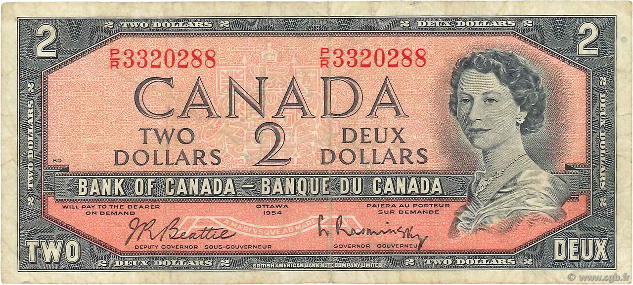 2 Dollars CANADá
  1954 P.076b BC
