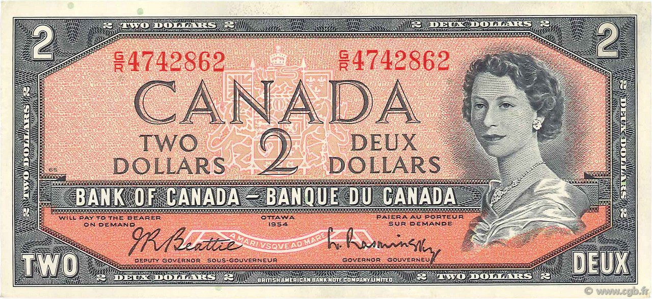 2 Dollars KANADA  1954 P.076b fVZ