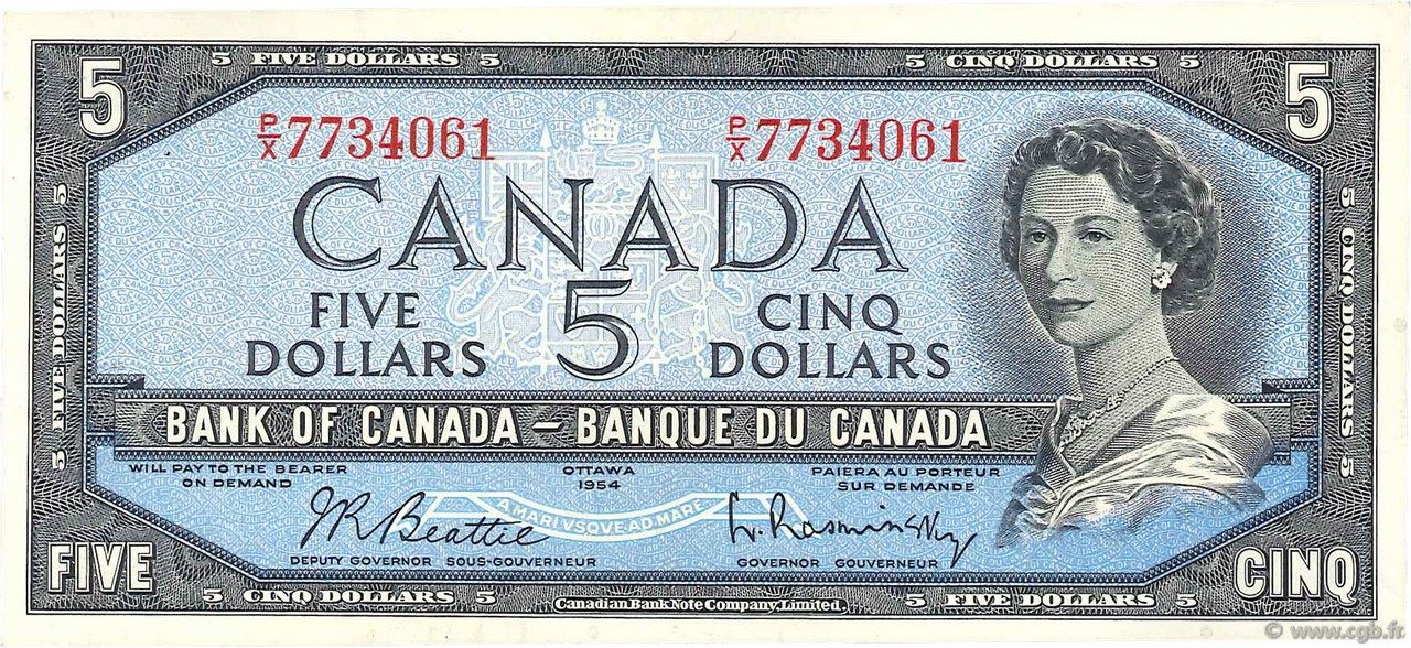 5 Dollars KANADA  1954 P.077b fST
