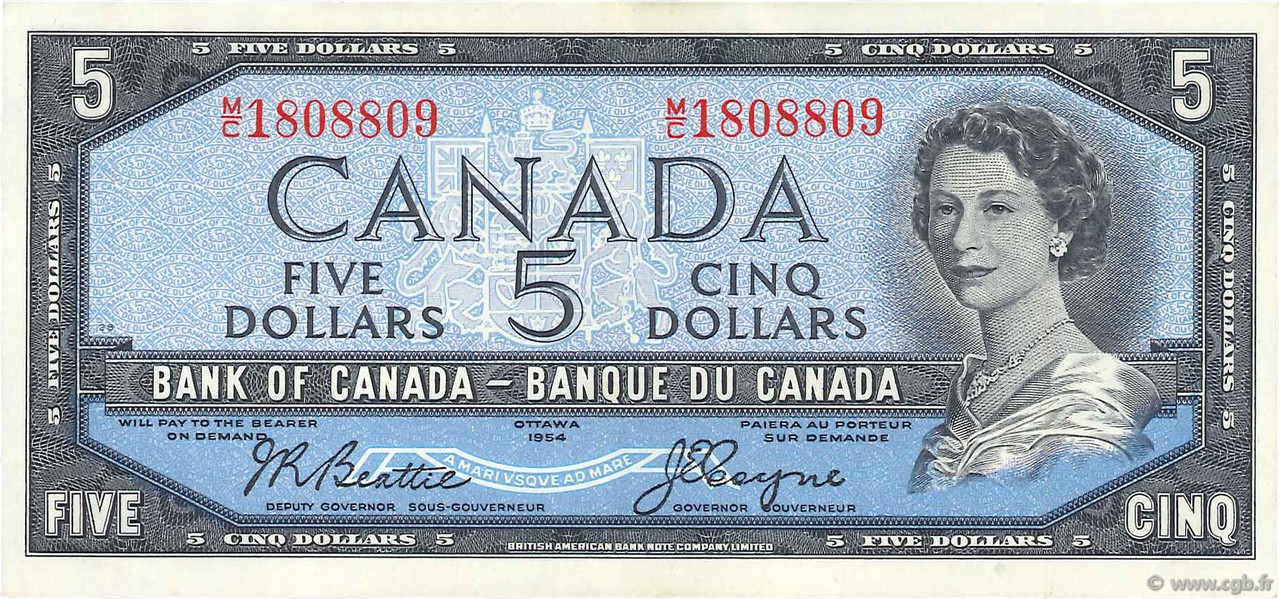 5 Dollars KANADA  1954 P.078 VZ