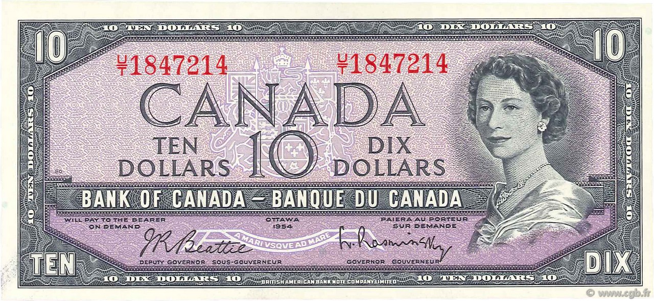 10 Dollars KANADA  1954 P.079b fST