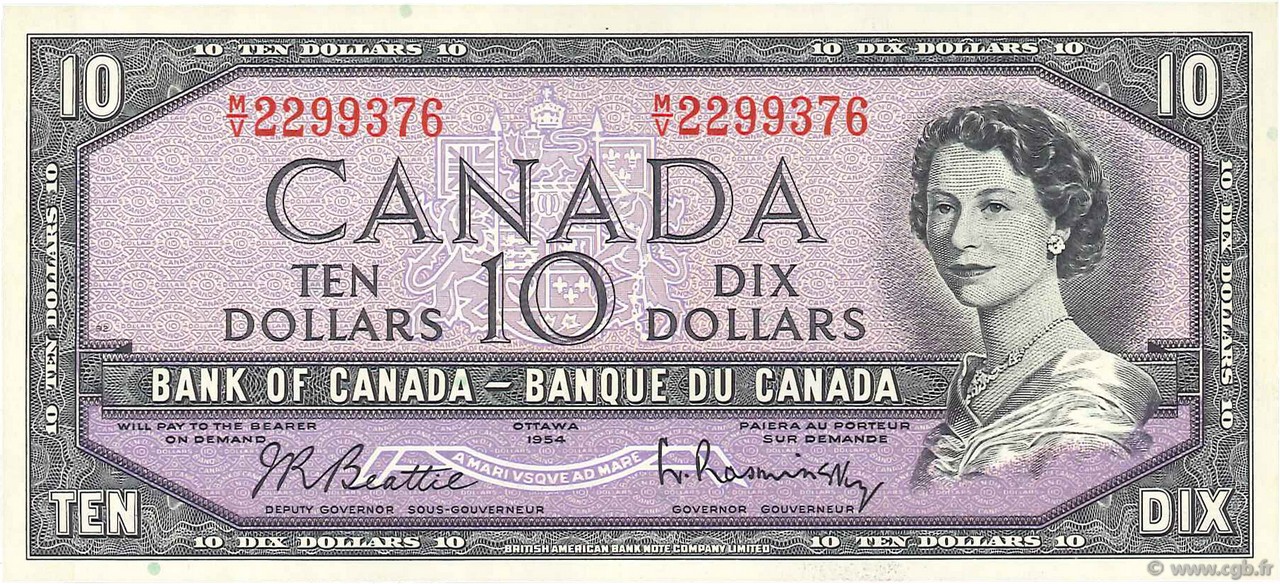 10 Dollars CANADA  1954 P.079b q.FDC