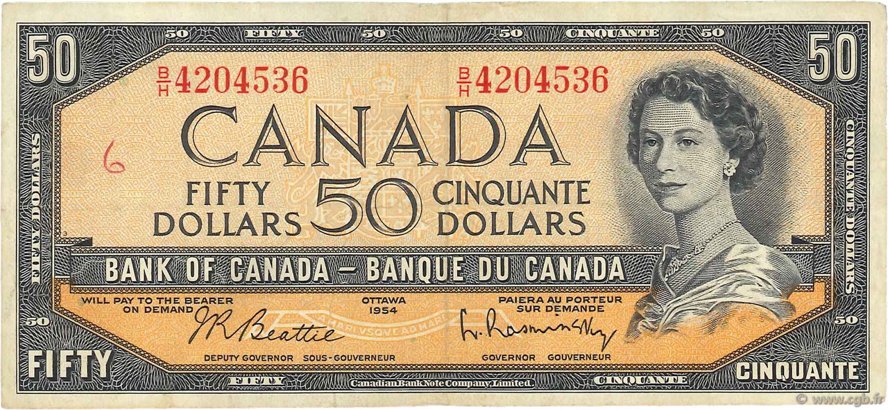 50 Dollars CANADá
  1954 P.081b BC+