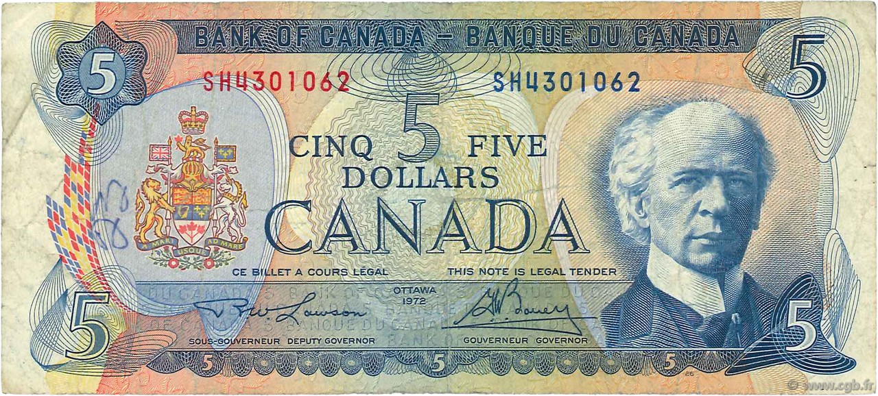 5 Dollars CANADA  1972 P.087b MB