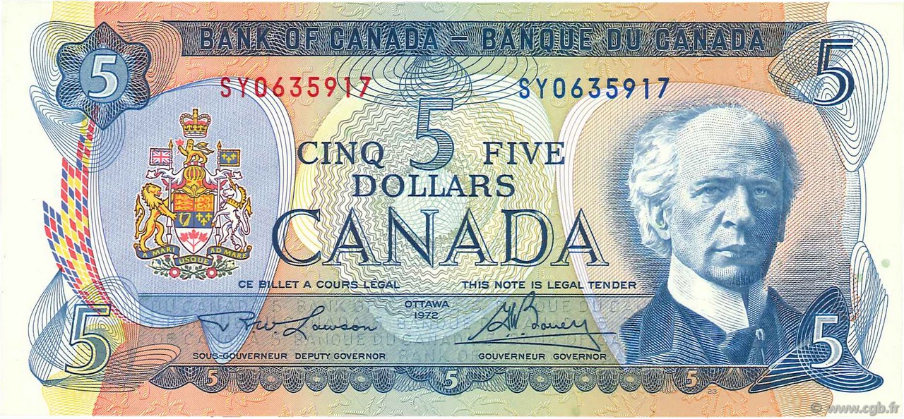 5 Dollars CANADA  1972 P.087b UNC