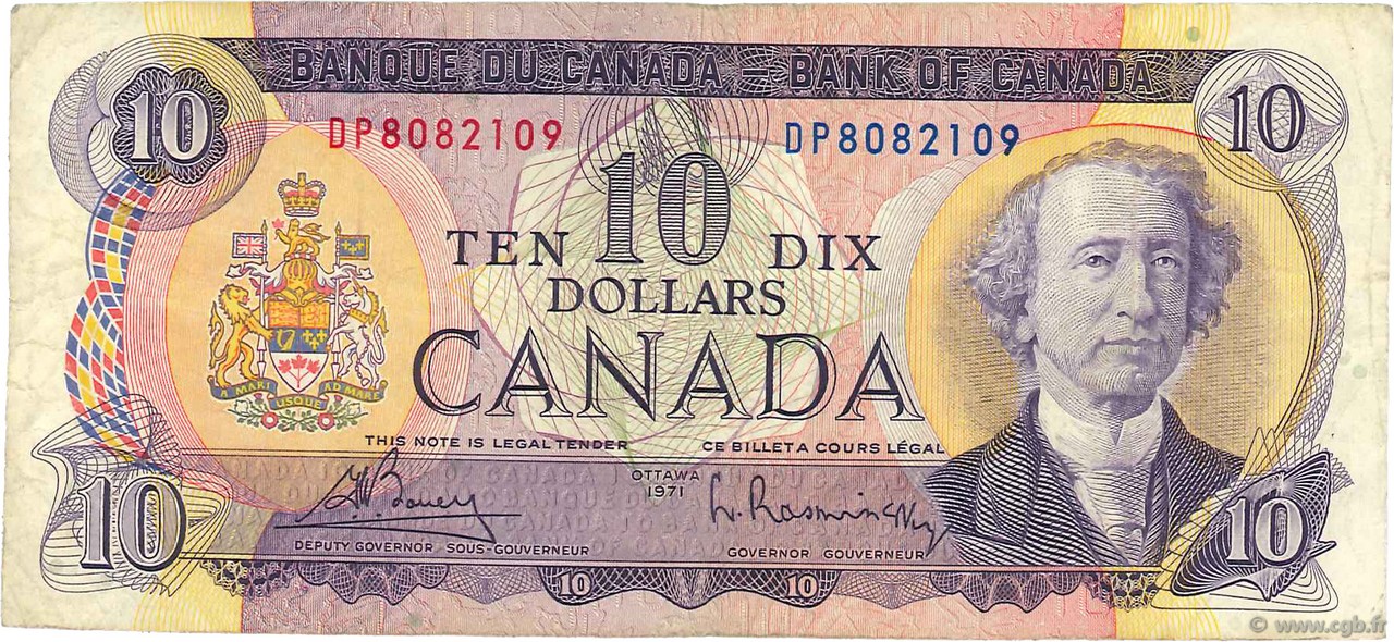 10 Dollars CANADA  1971 P.088b q.BB