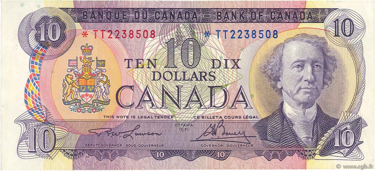 10 Dollars Remplacement CANADA  1971 P.088c VF+