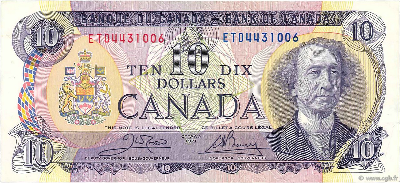 10 Dollars CANADA  1971 P.088d TTB+