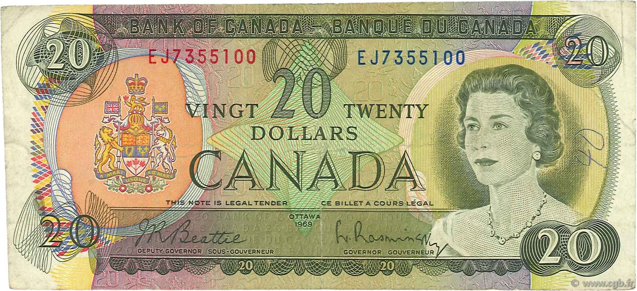 20 Dollars CANADA  1969 P.089a F+
