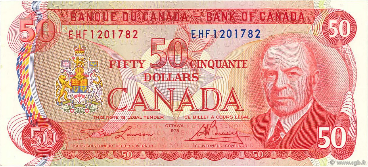 50 Dollars Canada 1975 P090a B711232 Billets