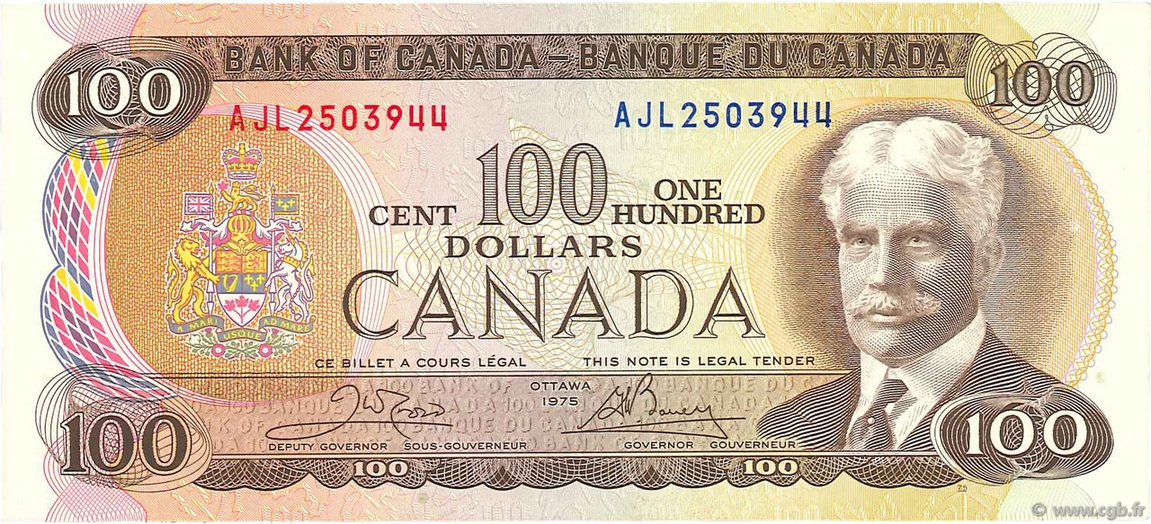 100 Dollars CANADA  1975 P.091b UNC-