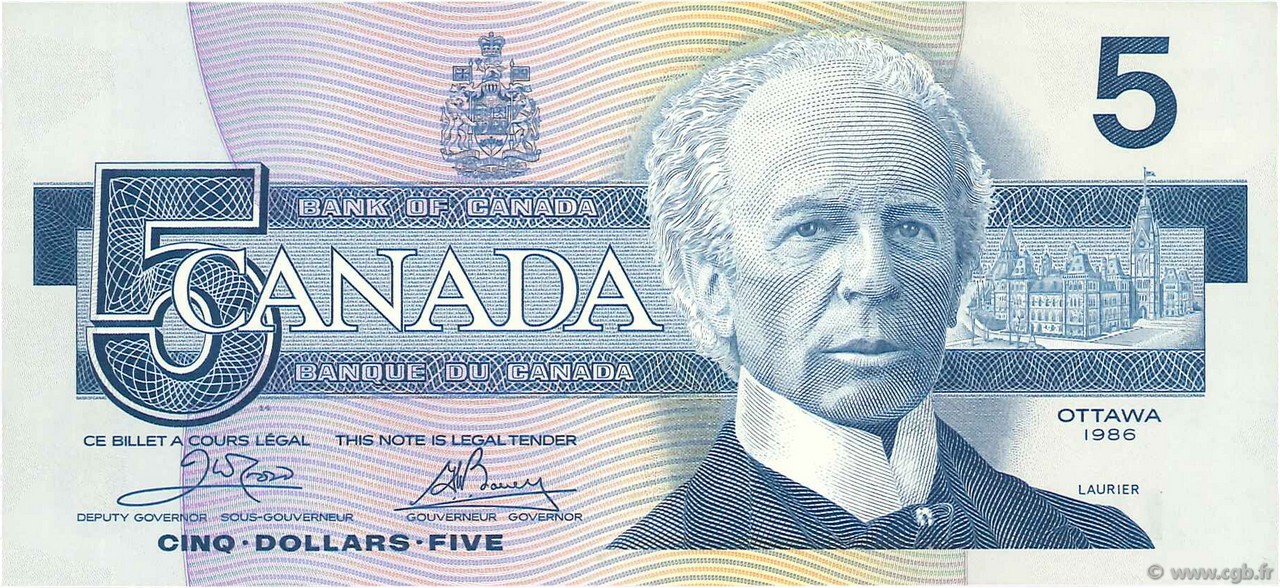 5 Dollars CANADA  1986 P.095a2 UNC