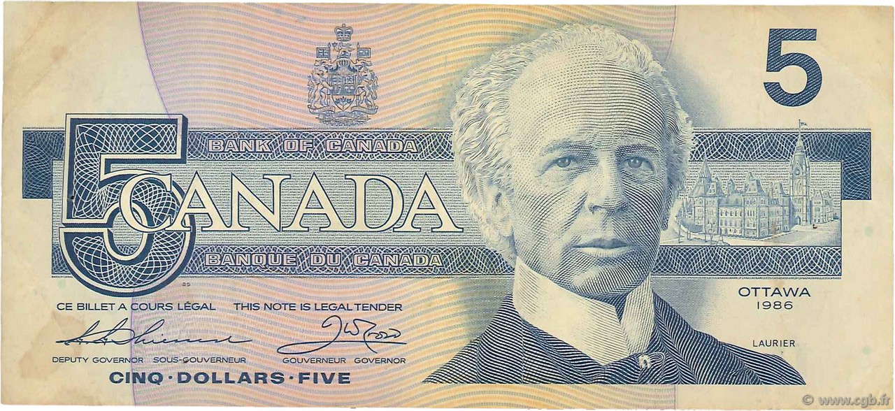 5 Dollars CANADA  1986 P.095b MB