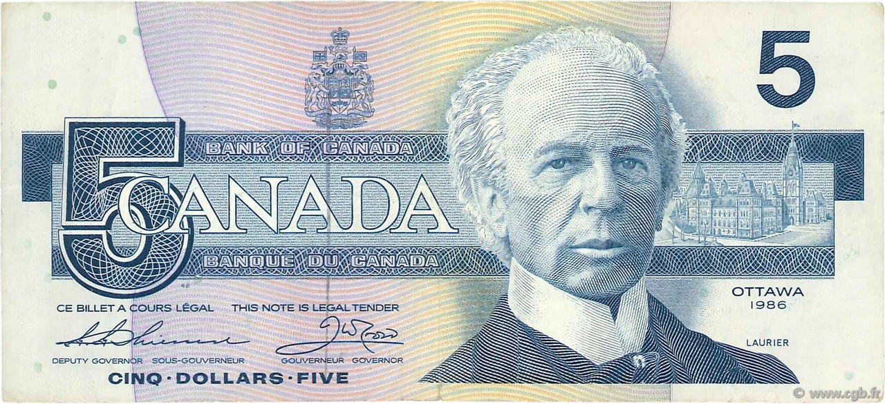 5 Dollars CANADA  1986 P.095b VF