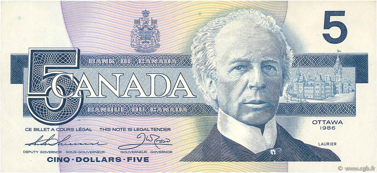 5 Dollars CANADA  1986 P.095b SPL
