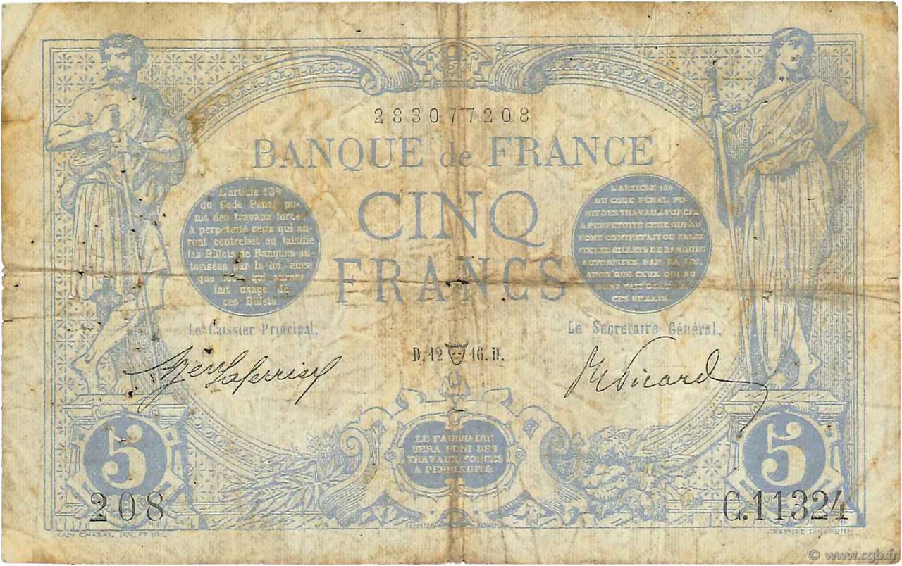 5 Francs BLEU FRANCE  1916 F.02.38 G
