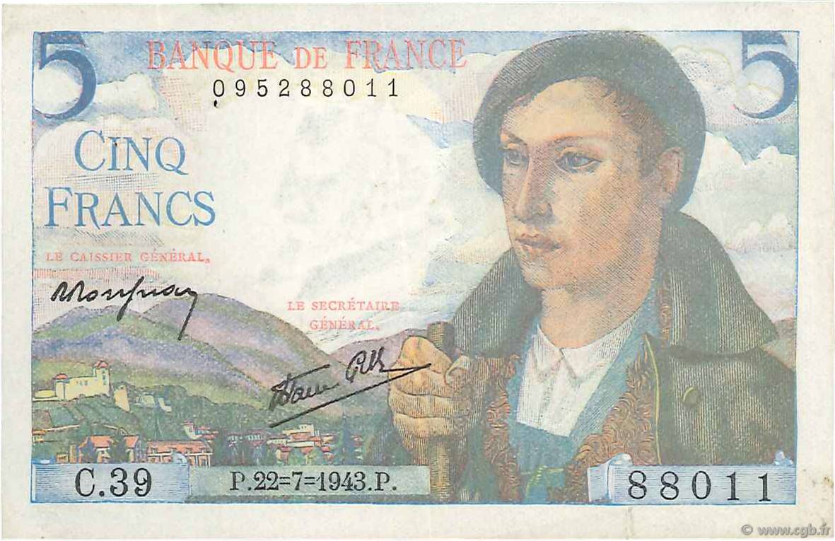 5 Francs BERGER FRANCIA  1943 F.05.02 BB