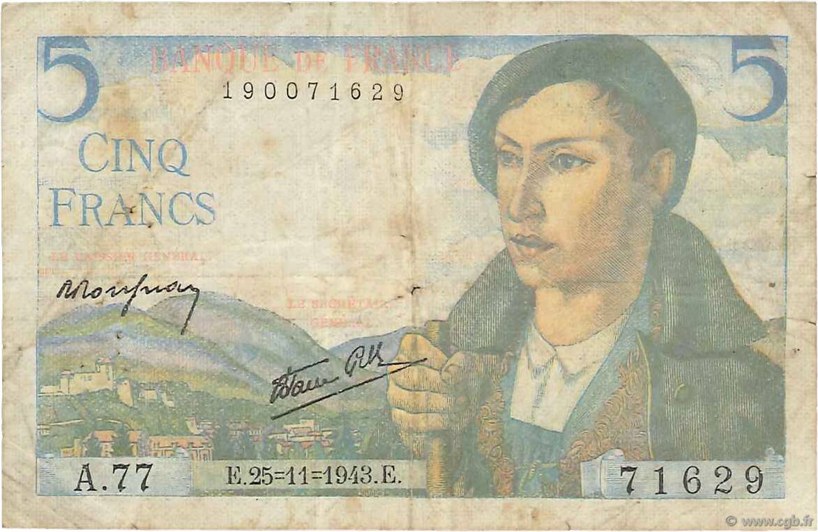 5 Francs BERGER FRANCIA  1943 F.05.04 BC