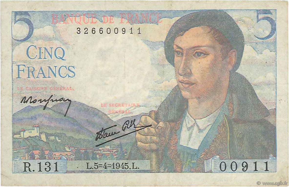 5 Francs BERGER FRANCIA  1945 F.05.06 BC