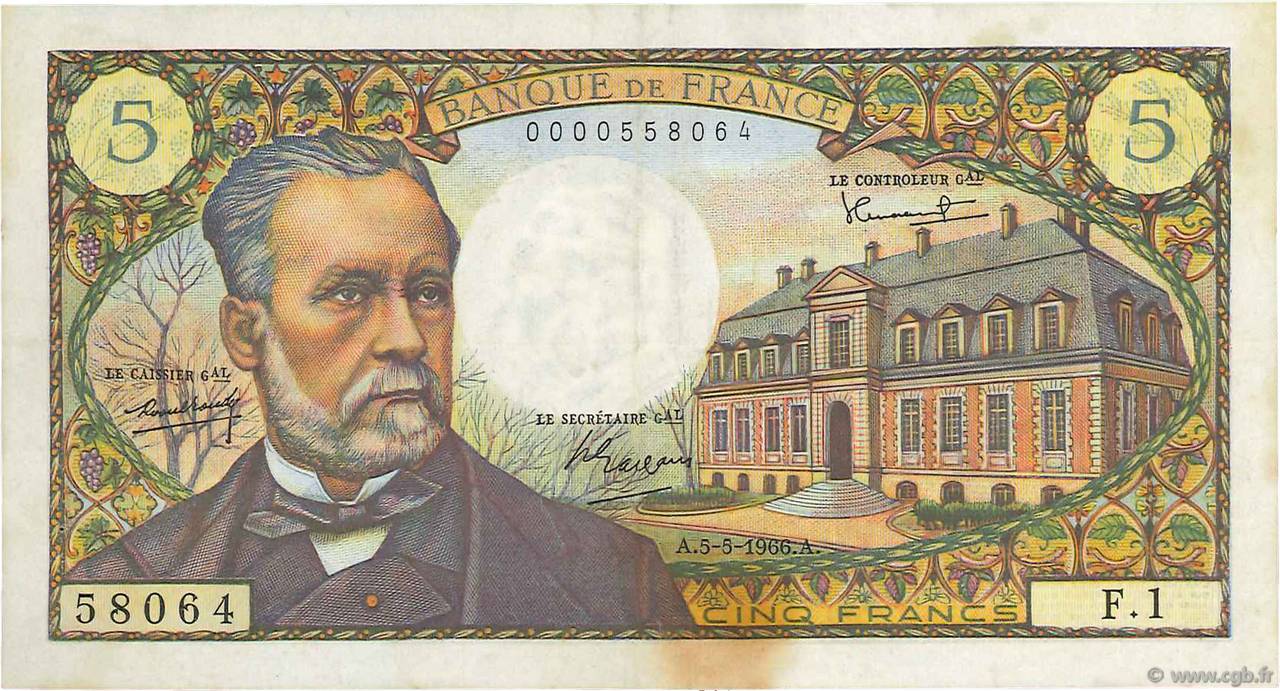 5 Francs PASTEUR FRANCIA  1966 F.61.01 BB