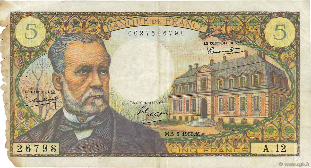 5 Francs PASTEUR FRANCIA  1966 F.61.01 BC