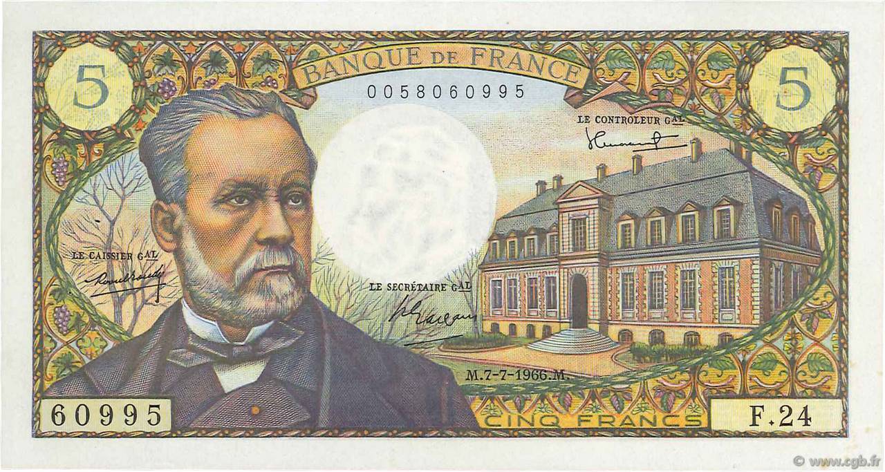 5 Francs PASTEUR FRANCIA  1966 F.61.02 SPL+