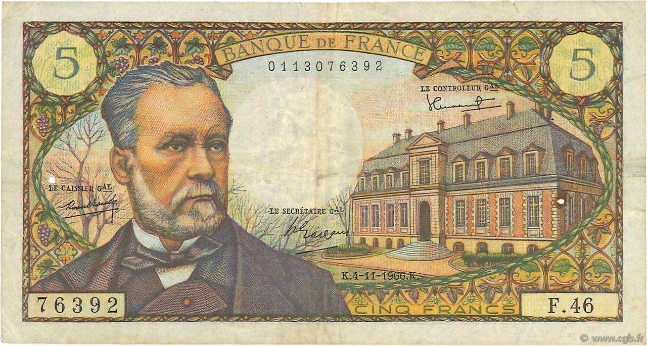 5 Francs PASTEUR FRANCIA  1966 F.61.04 BC