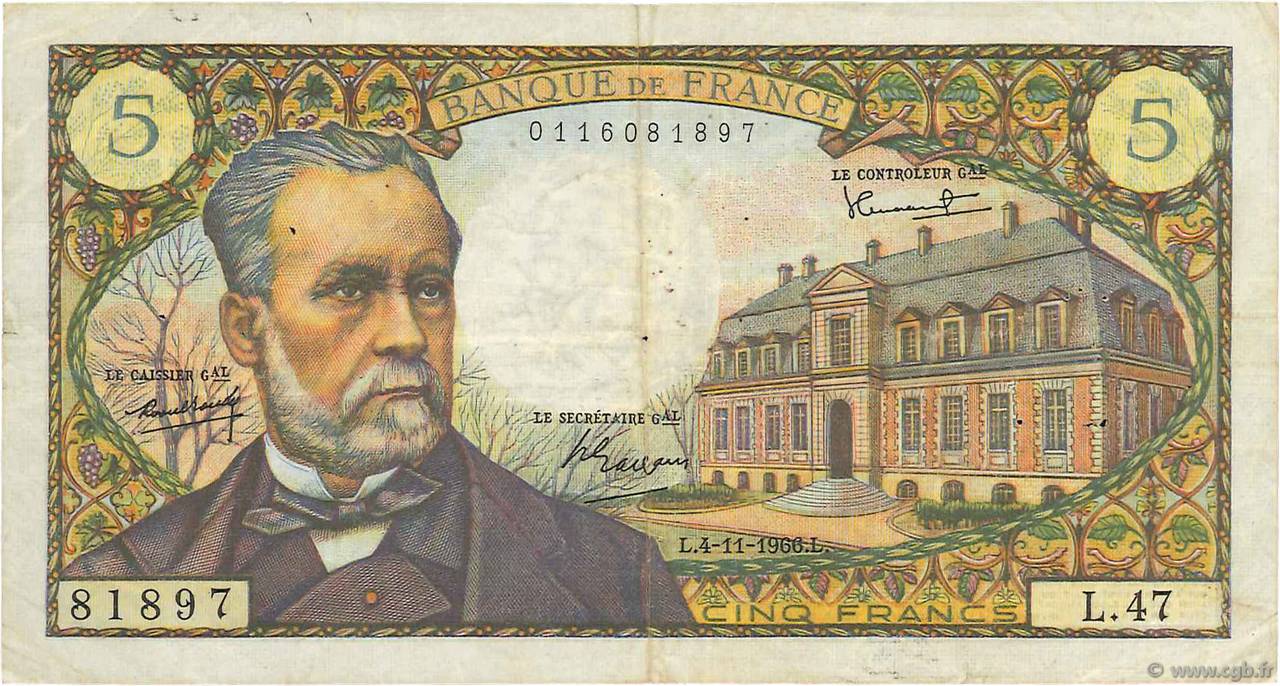5 Francs PASTEUR FRANKREICH  1966 F.61.04 S