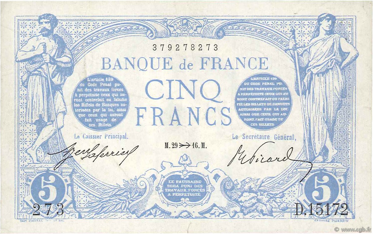 5 Francs BLEU FRANCE  1916 F.02.45 VF
