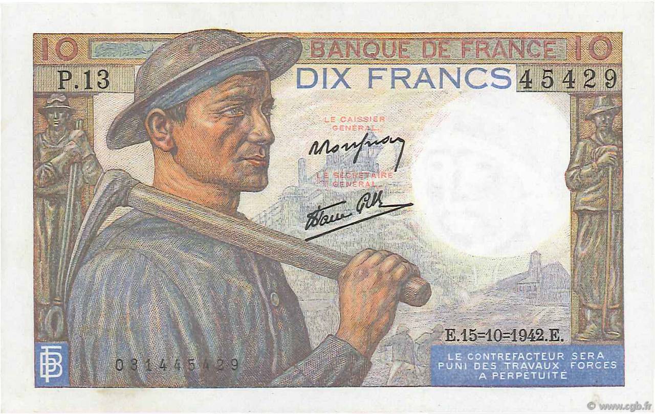 10 Francs MINEUR FRANCIA  1942 F.08.04 EBC+