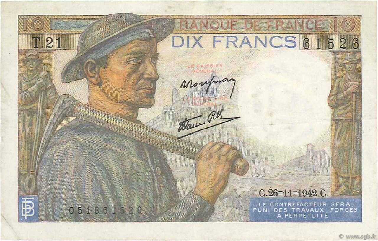 10 Francs MINEUR FRANCIA  1942 F.08.06 MBC