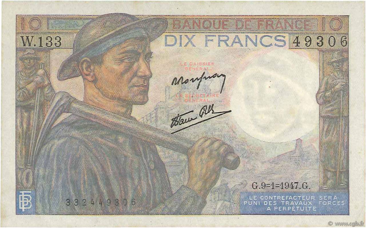 10 Francs MINEUR FRANCIA  1947 F.08.17 MBC