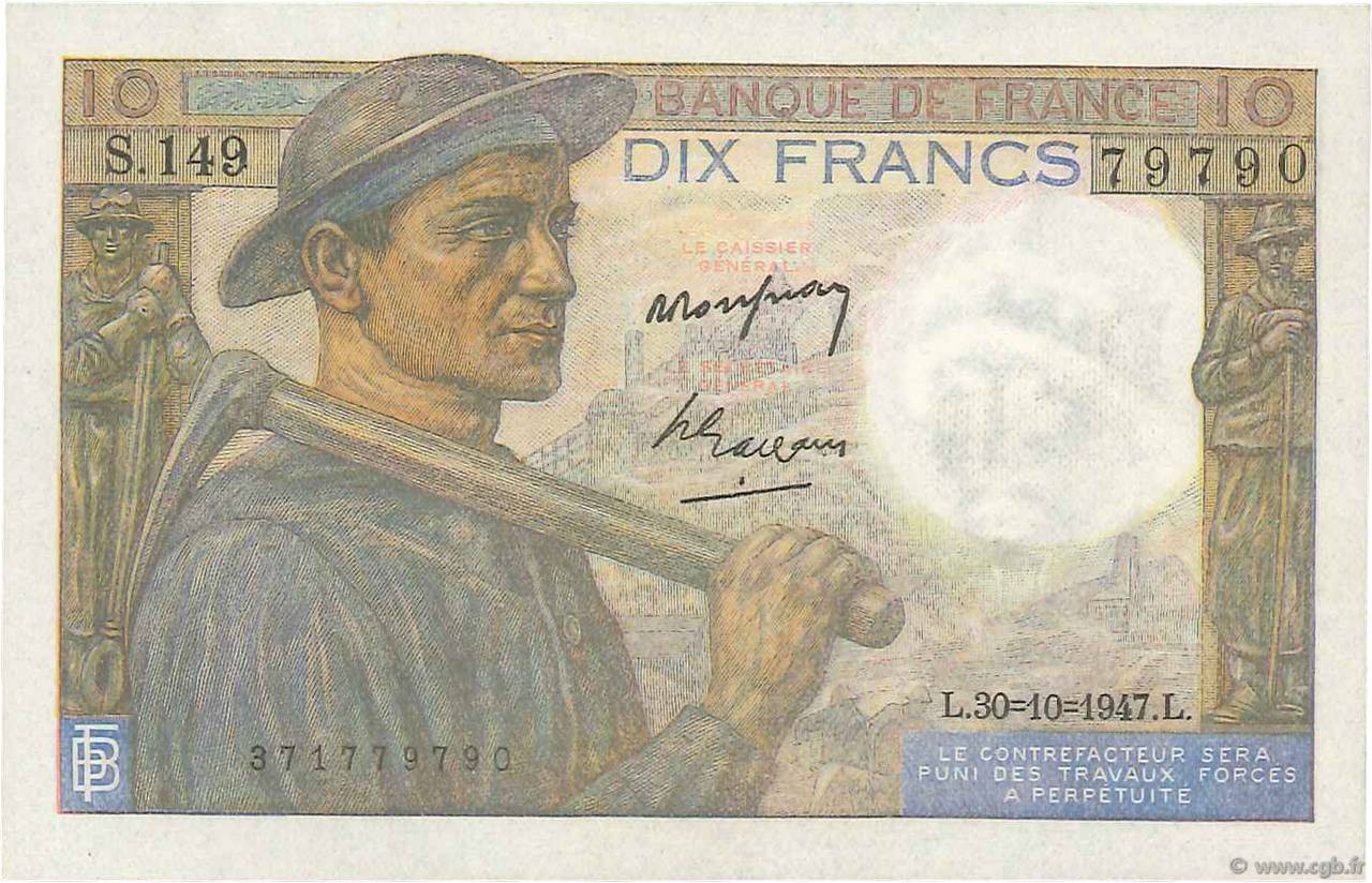 10 Francs MINEUR FRANCIA  1947 F.08.18 EBC+