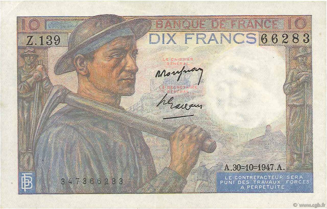 10 Francs MINEUR FRANCIA  1947 F.08.18 MBC+