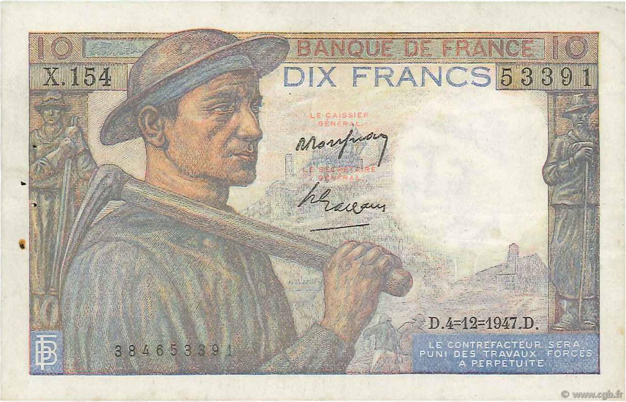 10 Francs MINEUR FRANKREICH  1947 F.08.19 SS