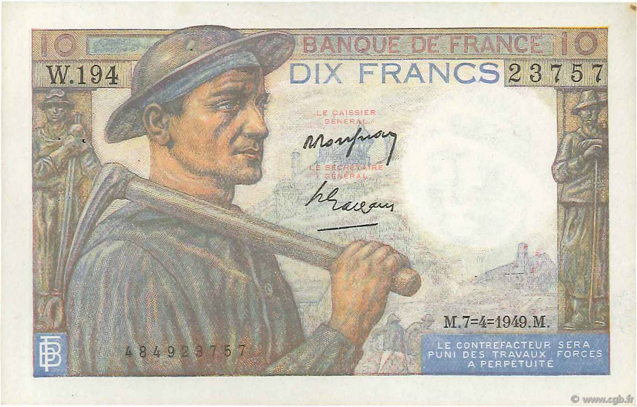 10 Francs MINEUR FRANCIA  1949 F.08.21 MBC+